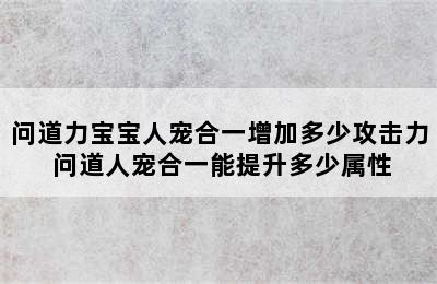 问道力宝宝人宠合一增加多少攻击力 问道人宠合一能提升多少属性